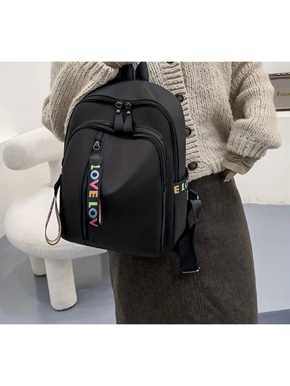 New - Unique & Stylish Black Oxford Backpack with "LOVE" Embroidery